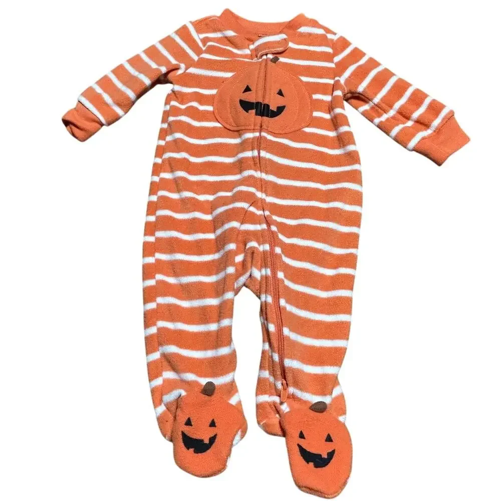 Just One you sz 3mth Halloween sleeper with pumpkin face on chest and feet